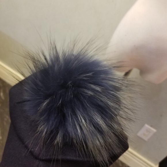 Rhinestone pearl butterfly Raccoon pompom Navy Hat - Picture 3 of 8